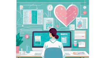 Illustratie (kleur) cardioloog achter bureau